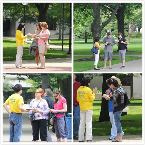 法轮功学员在安娜堡校园内征集反迫害签名