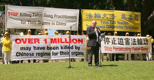 '图8：前帕拉玛塔市自由党议员安德鲁·威尔逊（Andrew Wilson）在集会上发言。'