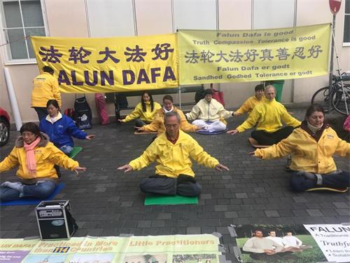 '图2：法轮功学员展示优美的五套功法'