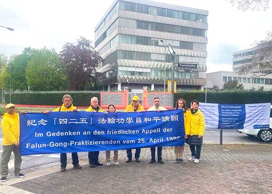 纪念四·二五和平上访德国多城学员中领事馆前举办活动